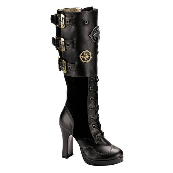 Demonia Women's Crypto-302 Knee High Boots - Black Vegan Leather/Microfiber D8750-62US Clearance